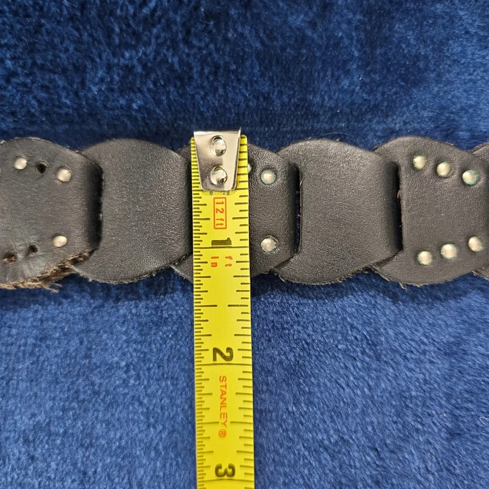 Leather Belt‎ Braided Studded Round Buckle Genuine Leather Black Women 44